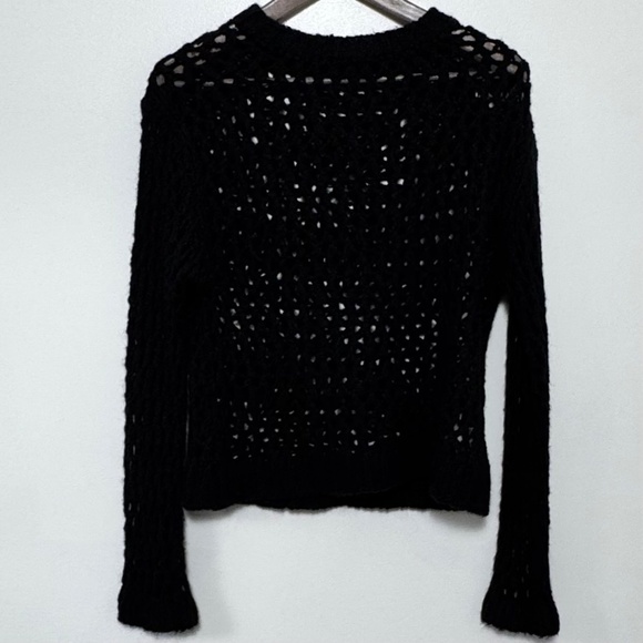Simons Open Knit Mesh Crew Neck Sweater Black Women's Size XS/S - Picture 4 of 11